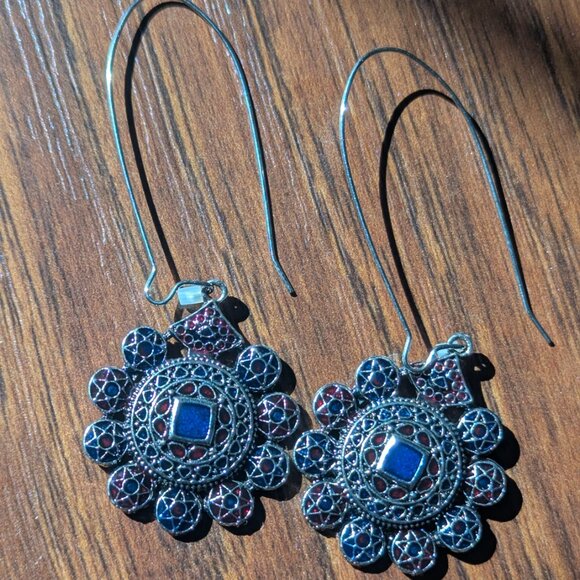 Silver Enameled Drop Earrings - Picture 2 of 2